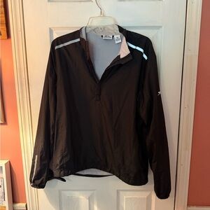 (SALE)Slazenger Black pullover Jacket, medium, reflective stripes, drawstring